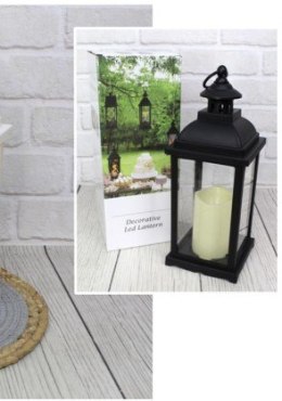 Lampion, latarnia szkło-plastik LED z jedną swiecą czarny 35x13 cm AE-7293