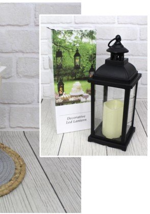 Lampion, latarnia szkło-plastik LED z jedną swiecą czarny 35x13 cm AE-7293