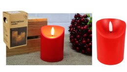 Świeca led na baterie z SKACZĄCYM płomieniem efekt wosku gładka CZERWONA 15x7,5 cm GAO-101C