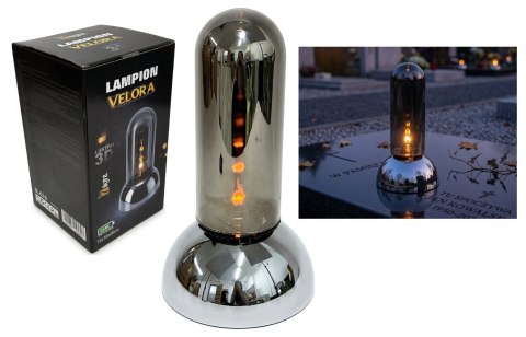 Lampion VELORA szklana tuba plastikowa srebrna podstawa 28 x 16 x 16cm SL-C2-S