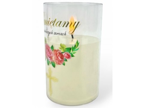 Świeczka led w obudowie z płomieniem - 12,5cm "Pamiętamy Na zawsze w naszych sercach"41504