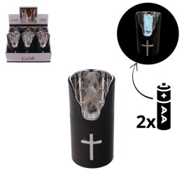 Znicz led czarny na baterie 2AA/ LR6 biały płomień krzyż CHSO117025