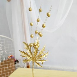 Gałązka brokatowa ZŁOTA kuleczki 38cm 10szt. | DEZ-102C