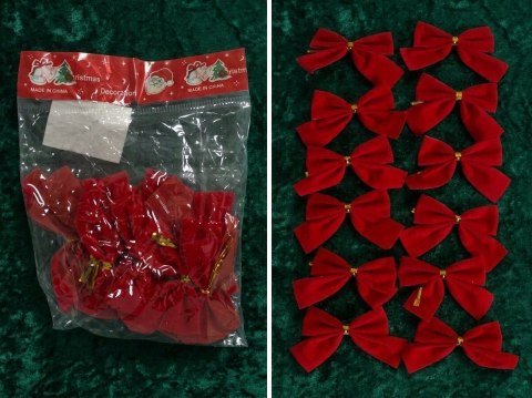 Kokardki świąteczne czerwone zamszowe 7 cm - kpl 12 szt. KOK-19035