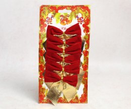 Kokardki świąteczne czerwone zamszowe 8 cm - kpl 6 szt. KOK-19031