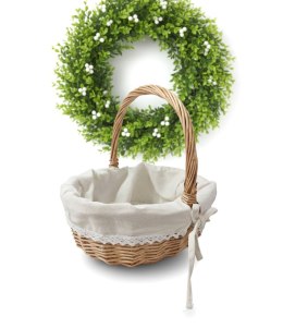 Koszyk owalny naturalny wyściełany beżowym 26 x 26 x 23 x 12cm LH3064