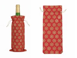 Pokrowiec worek na wino ŚNIEŻYNKI 40 x 14 cm CZERWONO-ZŁOTY SES-50510