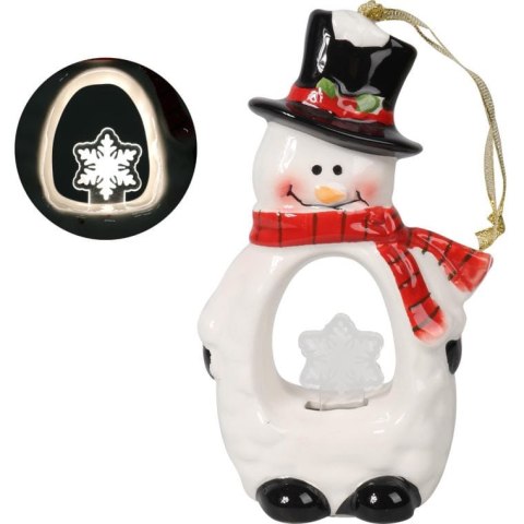 Bałwanek Ceramiczny z Podświetlaną Śnieżynką LED, Biały, 15 cm