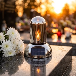 Świeca, lampion SOLARNY VELORA szklana tuba, plastikowa SREBRNA podstawa 22x16x16 cm SL-C1S-S